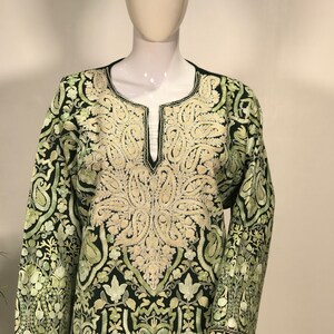 All-Over Aari Embroidered Sage Green Kashmiri Phiran- Free Size