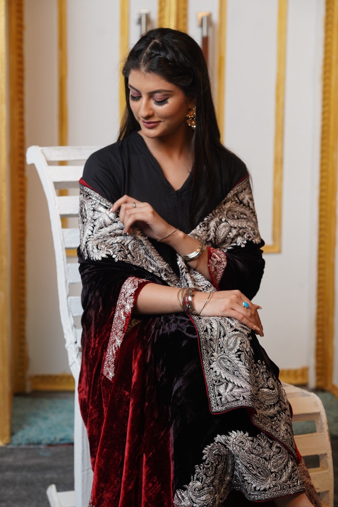 Ombre hand embroidered cape with draped skirt main image 0