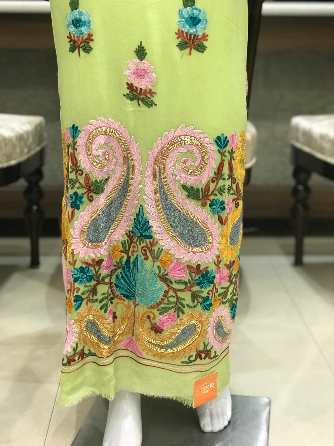 Aari Embroidery Fused With Hand Cut Daana Work Kashmiri Suit