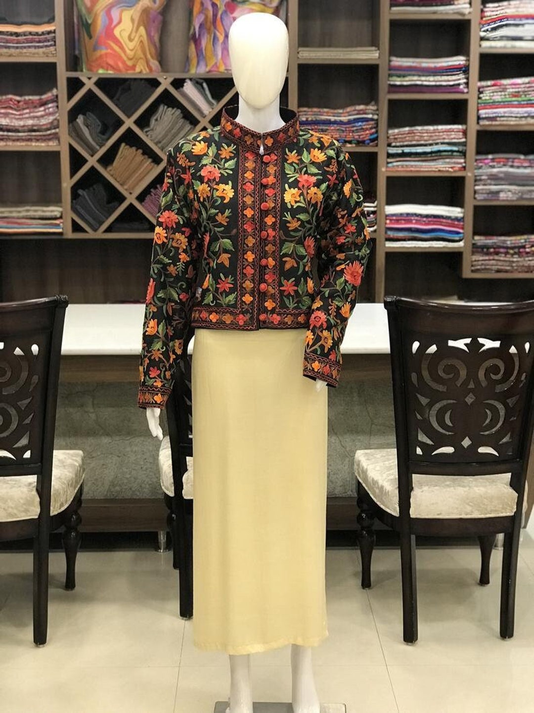 Black Embroidered Bolero Jacket, Kashmiri Jacket, Kashmiri