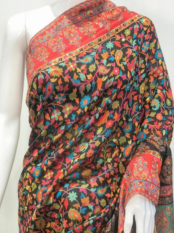 Black Modal Silk Kani Saree With Floral 