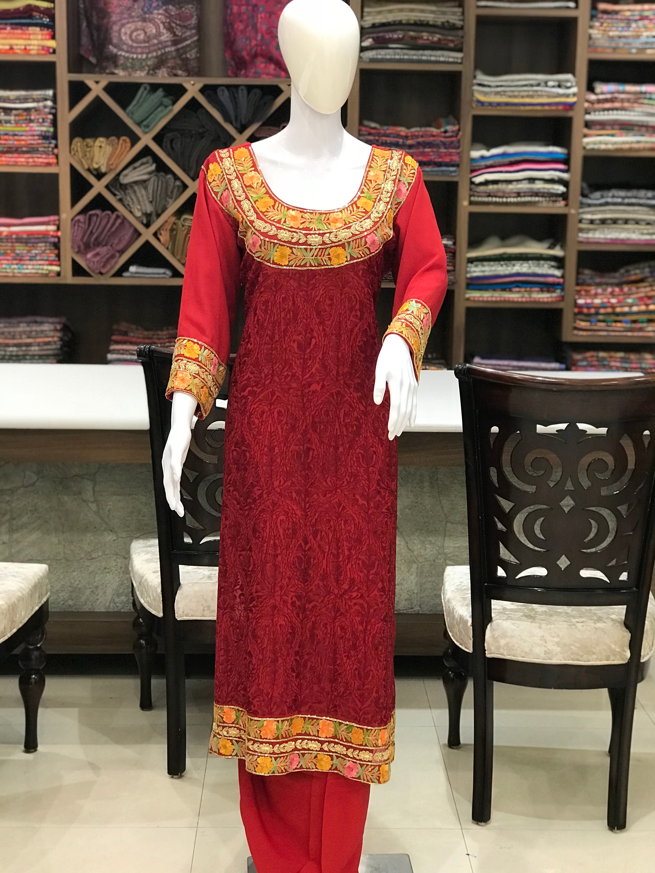 Jaal Aari Embroidered Kashmir Suit Fused With Dabka Work Etsy UK