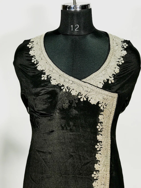 Black Chinon Angrakha Style Suit With Organza Dupatta Designer Indian Salwar Kameez Girls Dress Indian Ehtnic Wear Kashmiri Salwar Suit Etsy Canada