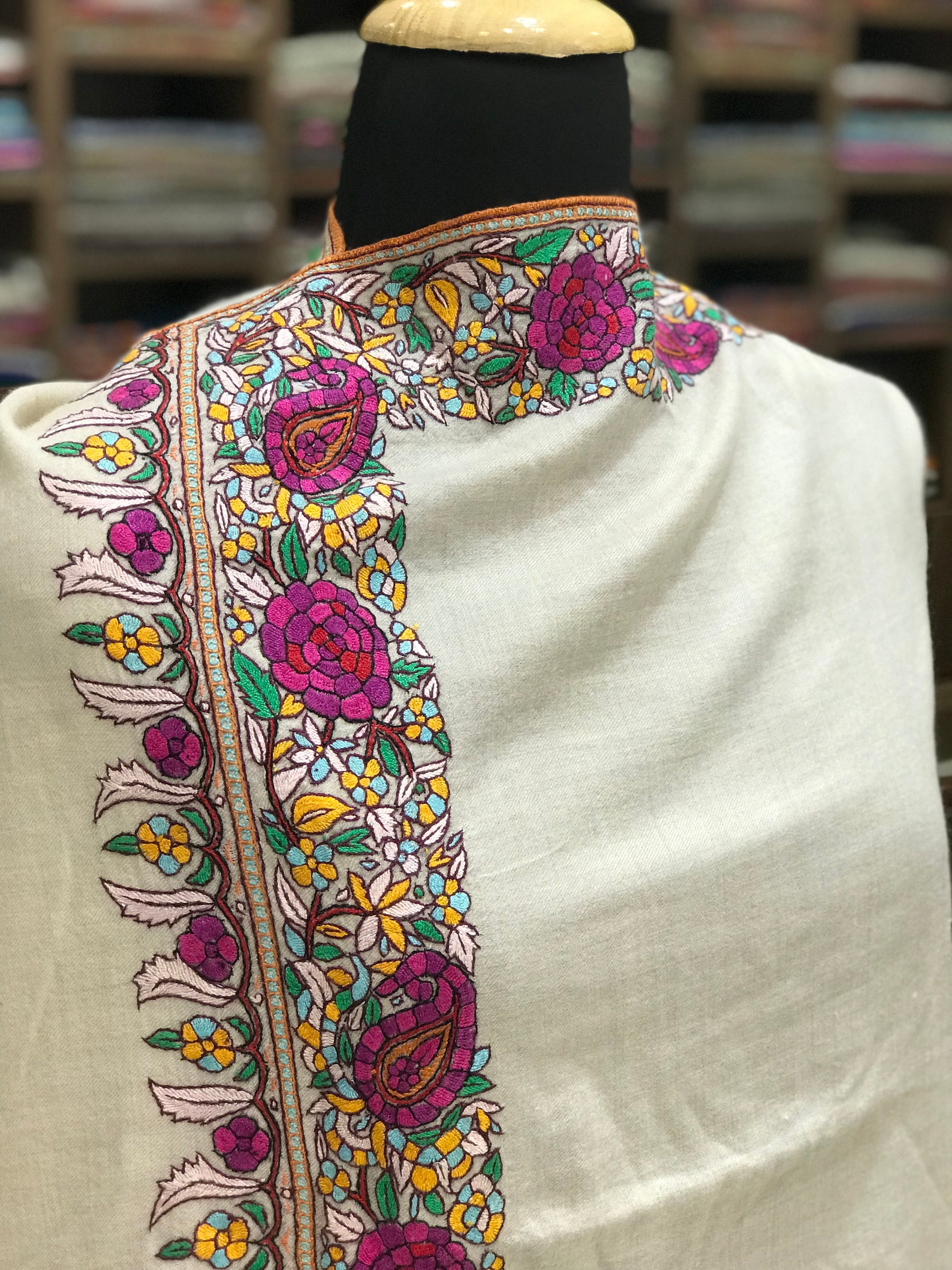 Papier Mache Hand Embroidered Pure Pashmina Scarf Pure Etsy India