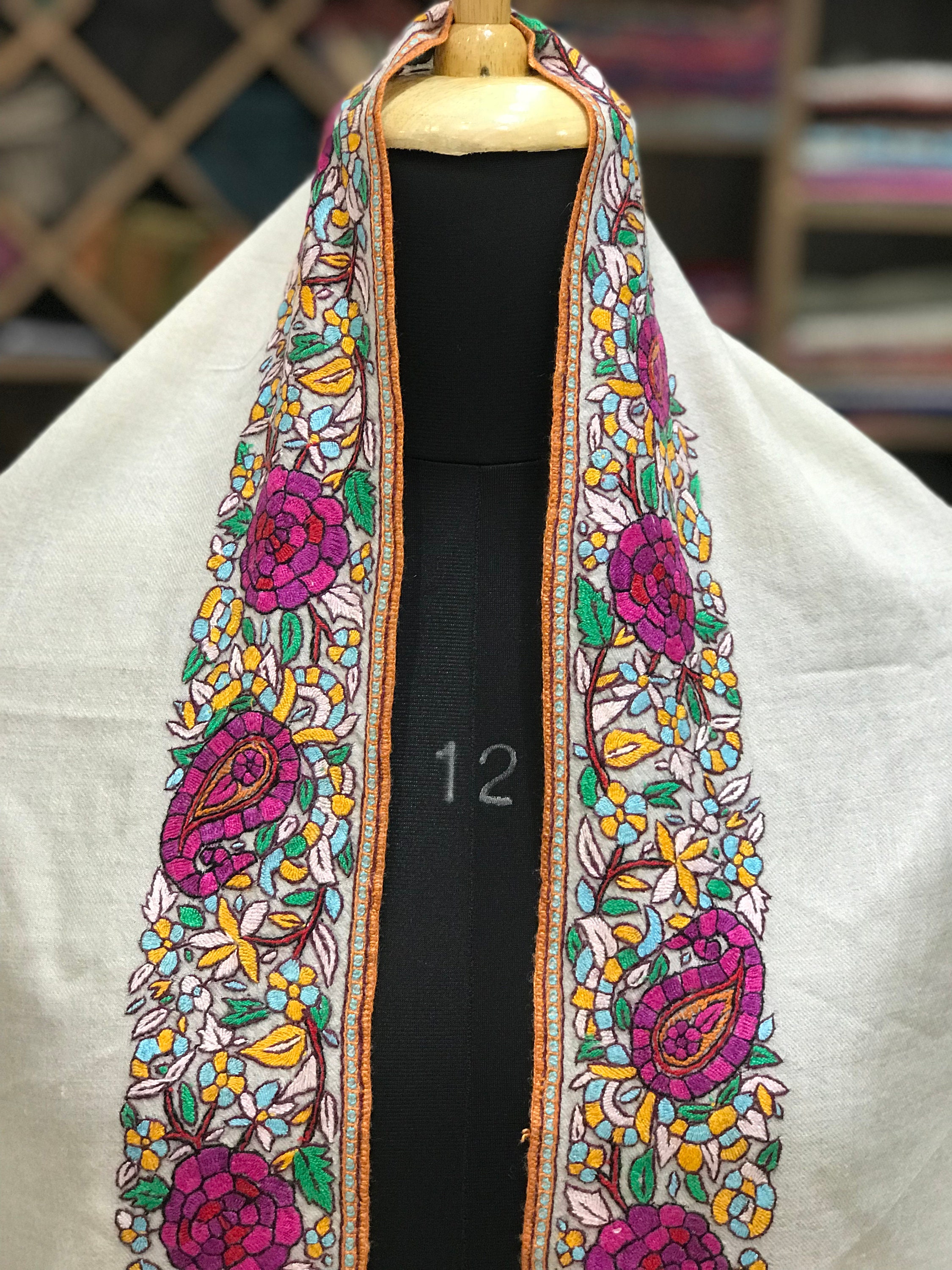 Papier Mache Hand Embroidered Pure Pashmina Scarf Pure Etsy India