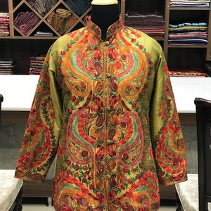 Kashmiri Short Jacket, Embroidered Coat, Silk Jacket, Kashmiri Clothing, Pure Wool Jacket, Indian Coat, Asian Jacket, Ethnic Coat, Kashmiri
