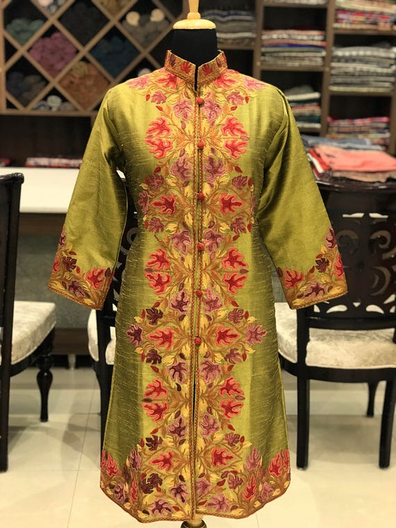 Kashmiri Jacket Chartreuse Green Coat Embroidered Ethnic Coat Kashmiri Embroidery Indian Coat Floral Jacket Fall Clothing Art Raw Etsy Canada