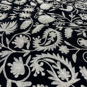 Velvet Running Fabric with Paisley Pattern Zari Embroidery, Running Length, Fabrics for Dresses, Couture Fabrics, Kashmiri Fabric