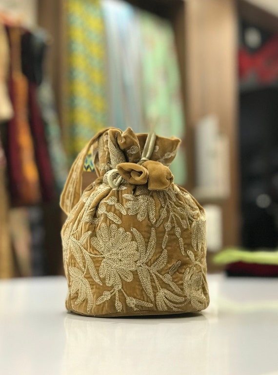 Gold Velvet Zari Embroidered Potli Bag Wedding Favor Bags - Etsy