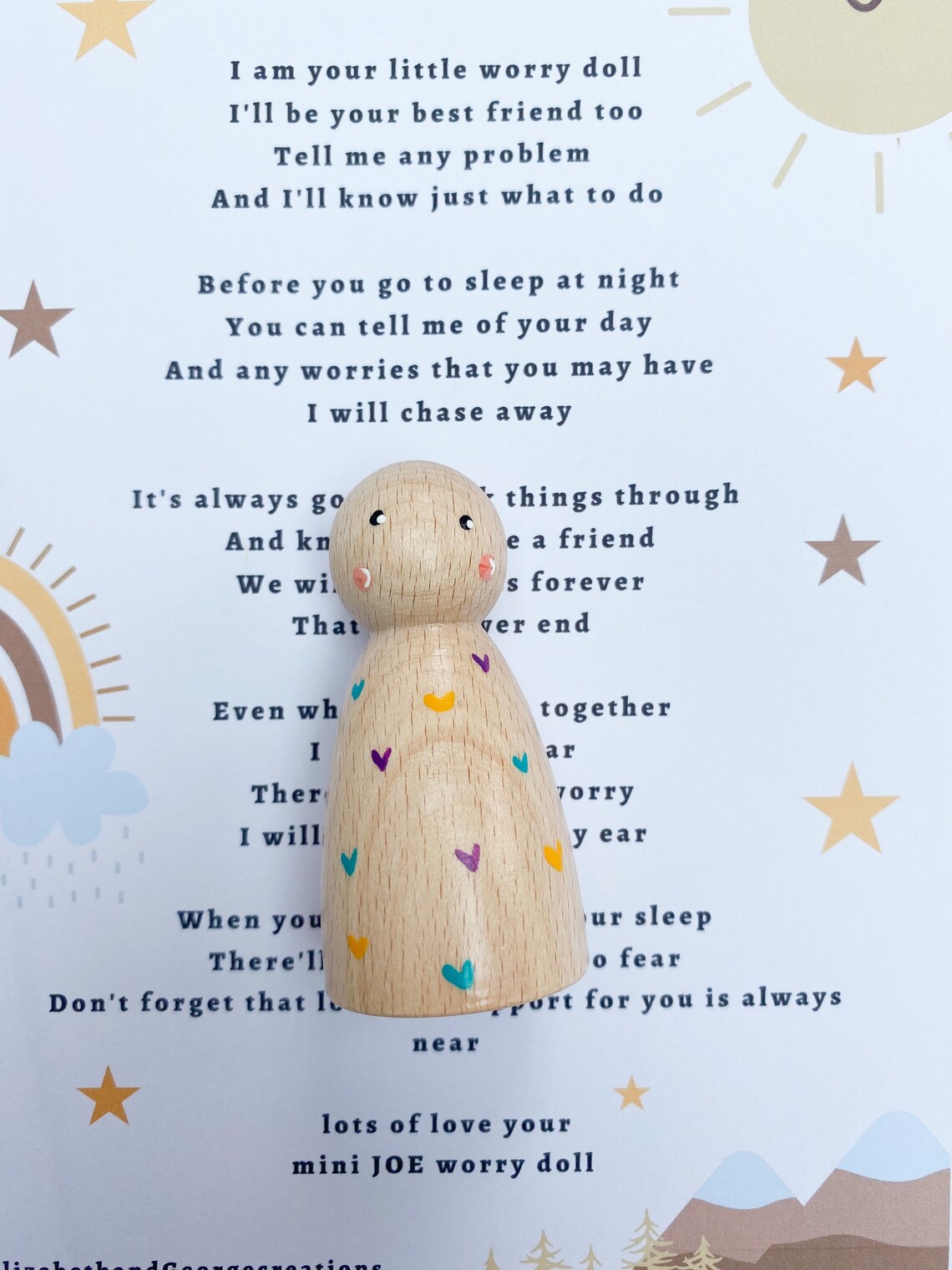 7cm wooden worry dolls with coloured hearts and poem worry | Etsy