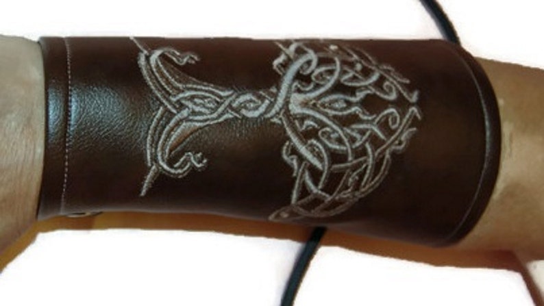 LARP,Cosplay,Halloween,Fantasy Celtic Tree of Life Bracers Brown Faux Leather Renaissance,Medieval