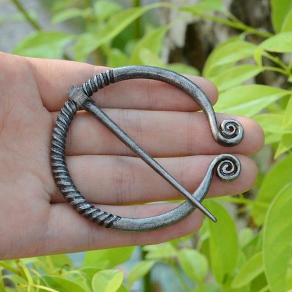 STEEL Grey - Penannular shawl pin - cloak pin - Medieval jewelry- Viking SCA bronze brooch - Scottish Irish Medieval Viking SCA brooch