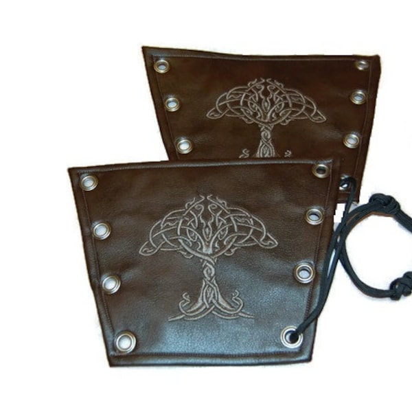 Brown Faux Leather Renaissance,Medieval, LARP,Cosplay,Halloween,Fantasy Celtic Tree of Life Bracers