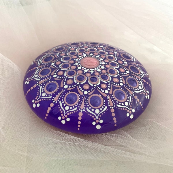 Purple Dotting Art on Stone