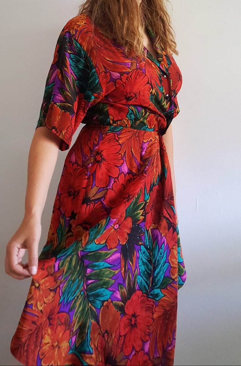 1980s Floral Silk Wrap Dress Vintage Maggy London by Etsy