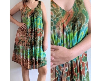 Flowy Acid Tie Dye Summer Festival Ready Gauze Dress - Vintage Beach Cover-up - Lightweight Got Weather Dress - Fits Medium to Large