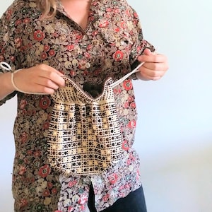 REBAJAS Bolso de mano reversible de cuentas con lazo de cuerda de los años 70 - Bolso de noche estilo fiesta retro vintage para chica - Listo para festivales folclóricos, hippies y bohemios
