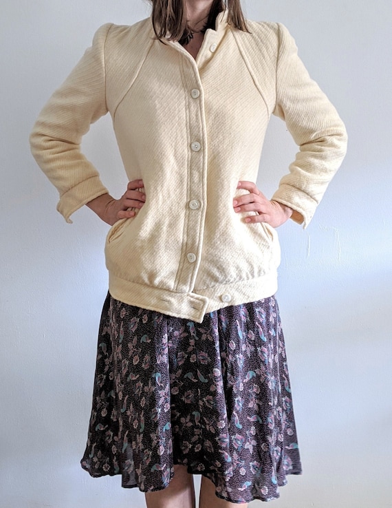1970’s Cream Wool Coat w Power Shoulder - Vintage
