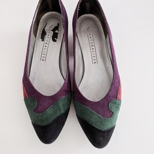 SALE Abstract Patchwork Suede Pumps - Vintage Naturalizer Shoes - Party Girl Statement Heels - 80&#39;s Colour Block Slide-Ons - Size 7