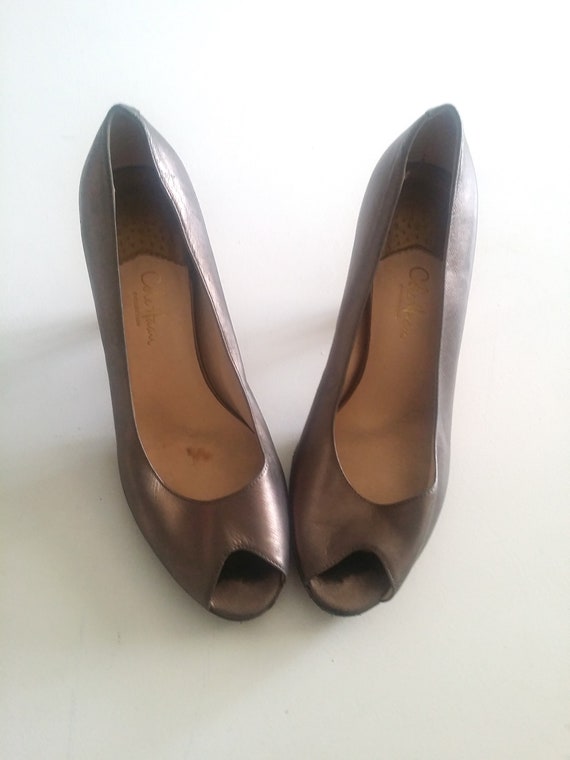 SALE Shimmery Cole Haan Bronze-Tone Peep-Toe Pump… - image 2