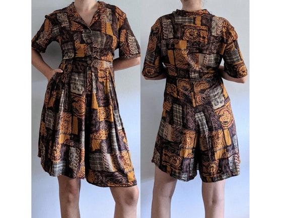 Abstract Patchwork Romper - Vintage Nu Mode - 199… - image 1