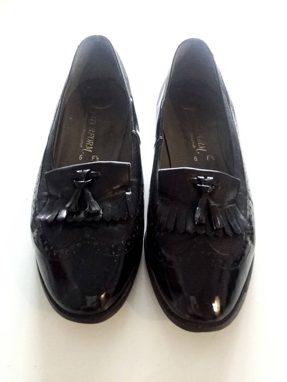 patent leather loafers with tassels