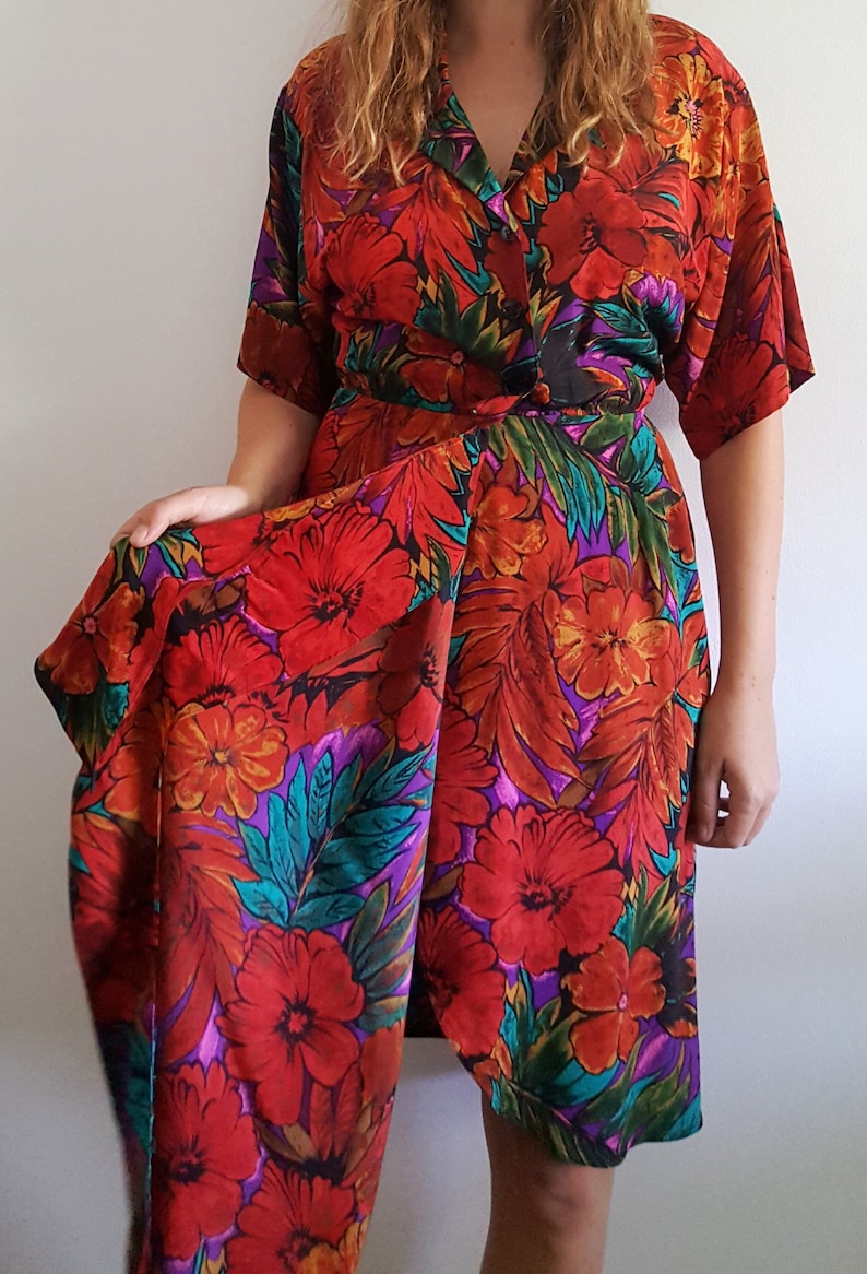 1980s Floral Silk Wrap Dress Vintage Maggy London by Etsy