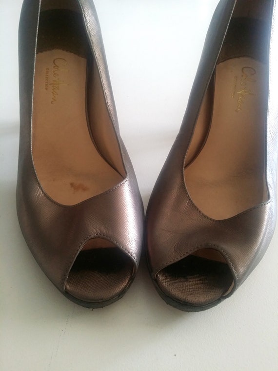 SALE Shimmery Cole Haan Bronze-Tone Peep-Toe Pump… - image 3