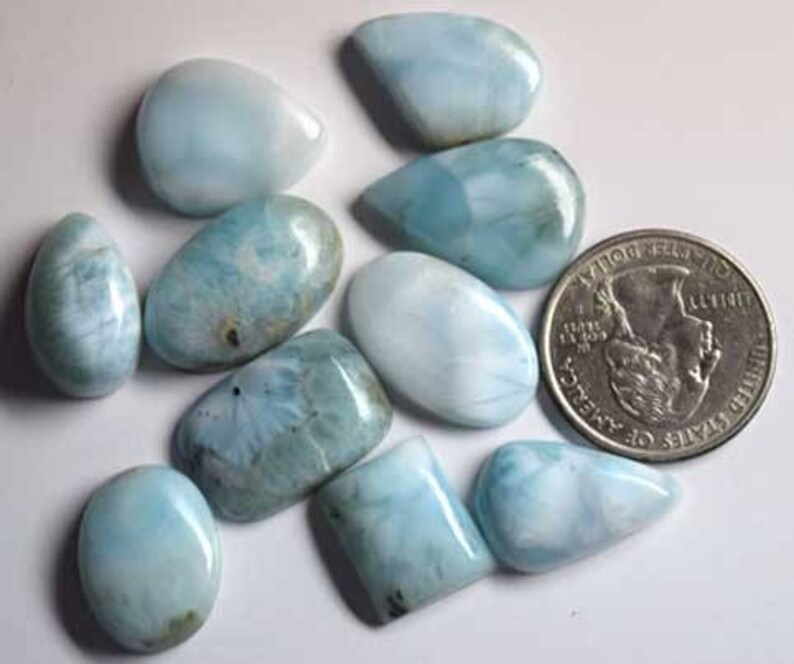 Natural Larimar lot 10 Pieces Natural Gemstones 27.2 Grams Loose Gemstones cabochon # { 217 }