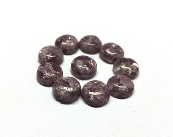 Lepidolite Round Cabochon Gemstones: Flat Back, Loose Stones, 10 Pieces