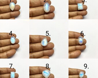 Natural Rainbow Moonstone blue Fire Cabochon Rainbow Handmade Making Blue multi flashy Stone Genuine Size free form (Stone As Picture)