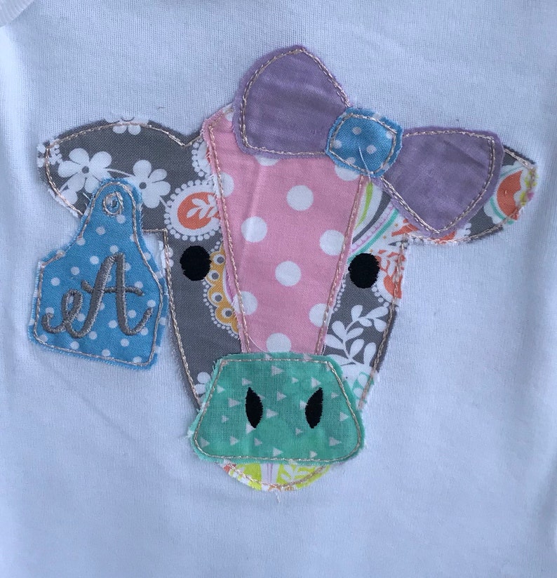 Baby Girl cow appliqué onesie raggy fabric patchwork bodysuit Etsy