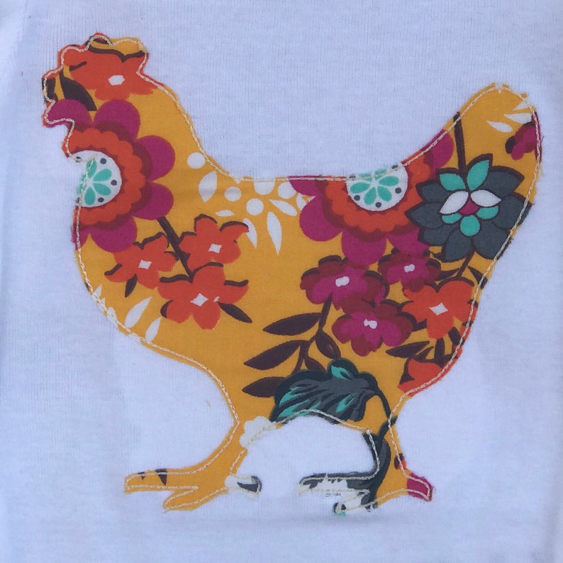 farm animal, baby bodysuit raggy floral applique Chicken onesie