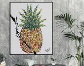 Pineapple Painting Oil on Canvas Impasto Painting Thick Layers Oil Painting Canvas Impasto Style Art Original Handmade Modern Wall Art Decor
