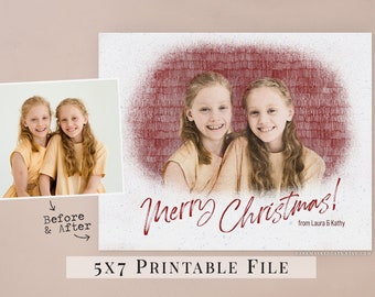 Custom Photo Christmas Card of 2 people - 5x7 Printable Sketch from Photo, Printable Christmas Ornaments