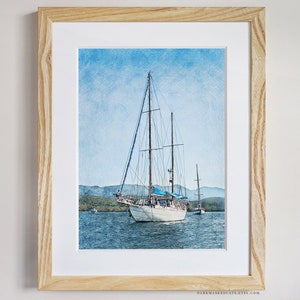 Custom Boat Gifts, Framed Custom Boat portrait, Personalised Sailing Boat Sketch, Hand Drawn Custom Portrait Illustration, Boat lover Gift
