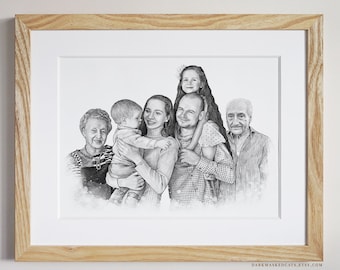 Christmas gifts, Portrait from photo or multiple photos with deceased loved ones, digital hand drawn portrait
