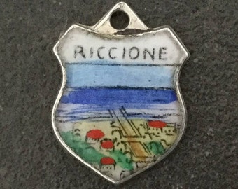 Italy Silver Bracelet Charm Enamel Riccione Shield Vintage Necklace Pendant fob