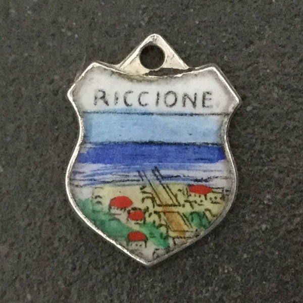 Italien Silber Armband Charm Emaille Riccione Schild Vintage Halskette Anhänger fob