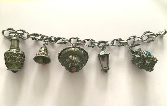 Vintage Silver Charm Bracelet Peruzzi Style Europ… - image 5