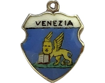 Venice Vintage Silver Charms  Enamel Shields for Bracelets Pendants for Necklaces Collectible Novelty Town Crest 1970s Jewellery