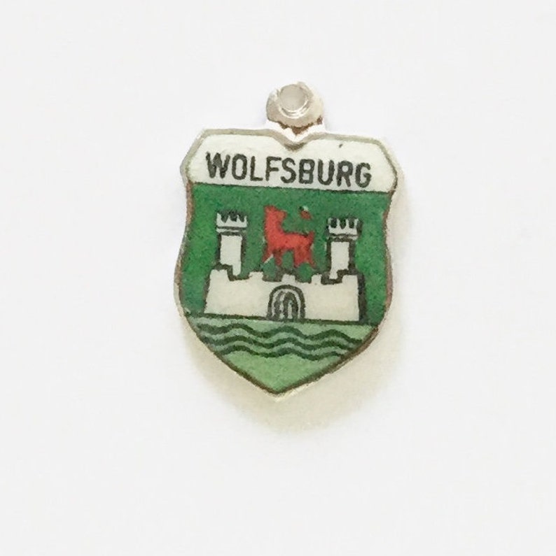 Wolfsburg Silver Bracelet Charm Enamel Travel Shield Germany Souvenir Vintage Pendant Fob