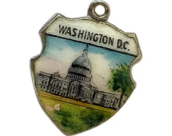 Washington DC Sterling Silver Charms  Enamel Shields for Bracelets Pendants for Necklaces Collectible Novelty Town Crest 1970s Jewellery