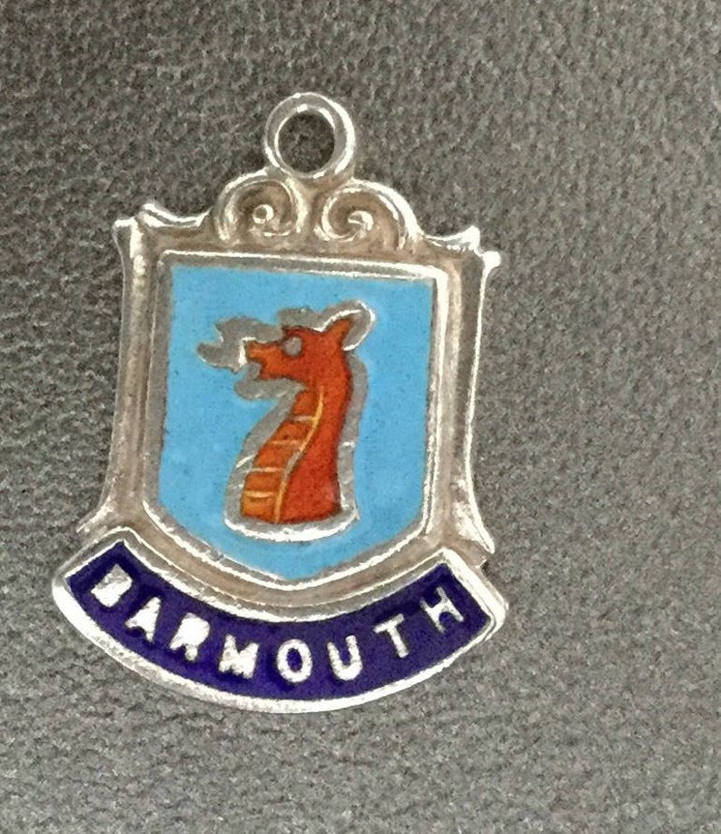 Silver Bracelet Charm Enamel Barmouth Travel Shield Silver Necklace Pendant Fob Wales