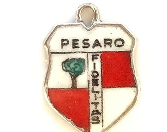 Pesaro Fidelitas  Vintage Shield Charms, Enamel Travel Shields, Silver Bracelet Charms, Travel Shields, Vintage Jewellery