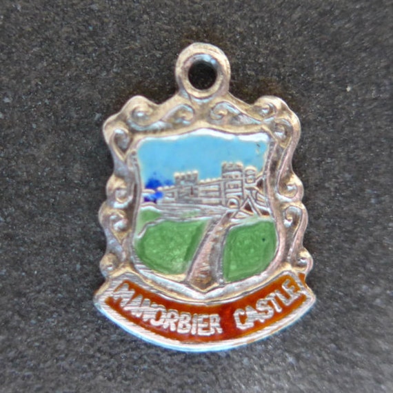 Vintage Silver Bracelet Charm Manorbier Castle En… - image 1