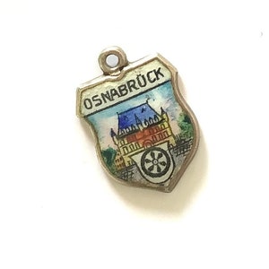 Osnabruck Germany Shield Charm, Enamel Travel Shield, Silver Bracelet Charms, European Tourist Charm Vintage Jewellery image 1