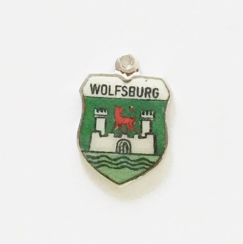 Wolfsburg Silver Bracelet Charm Enamel Travel Shield Germany Souvenir Vintage Pendant Fob