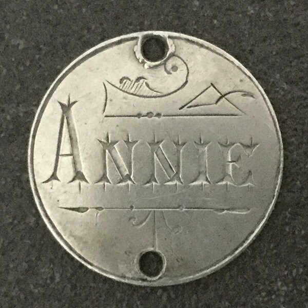 Annie Silver Bracelet Charm Love Token Victorian Engraved Threepenny Coin Pendant Fob Vintage