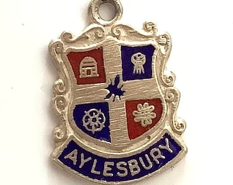 Aylesbury Vintage Shield Charms, Enamel Travel Shields, Silver Bracelet Charms, Travel Shields, Vintage Jewellery